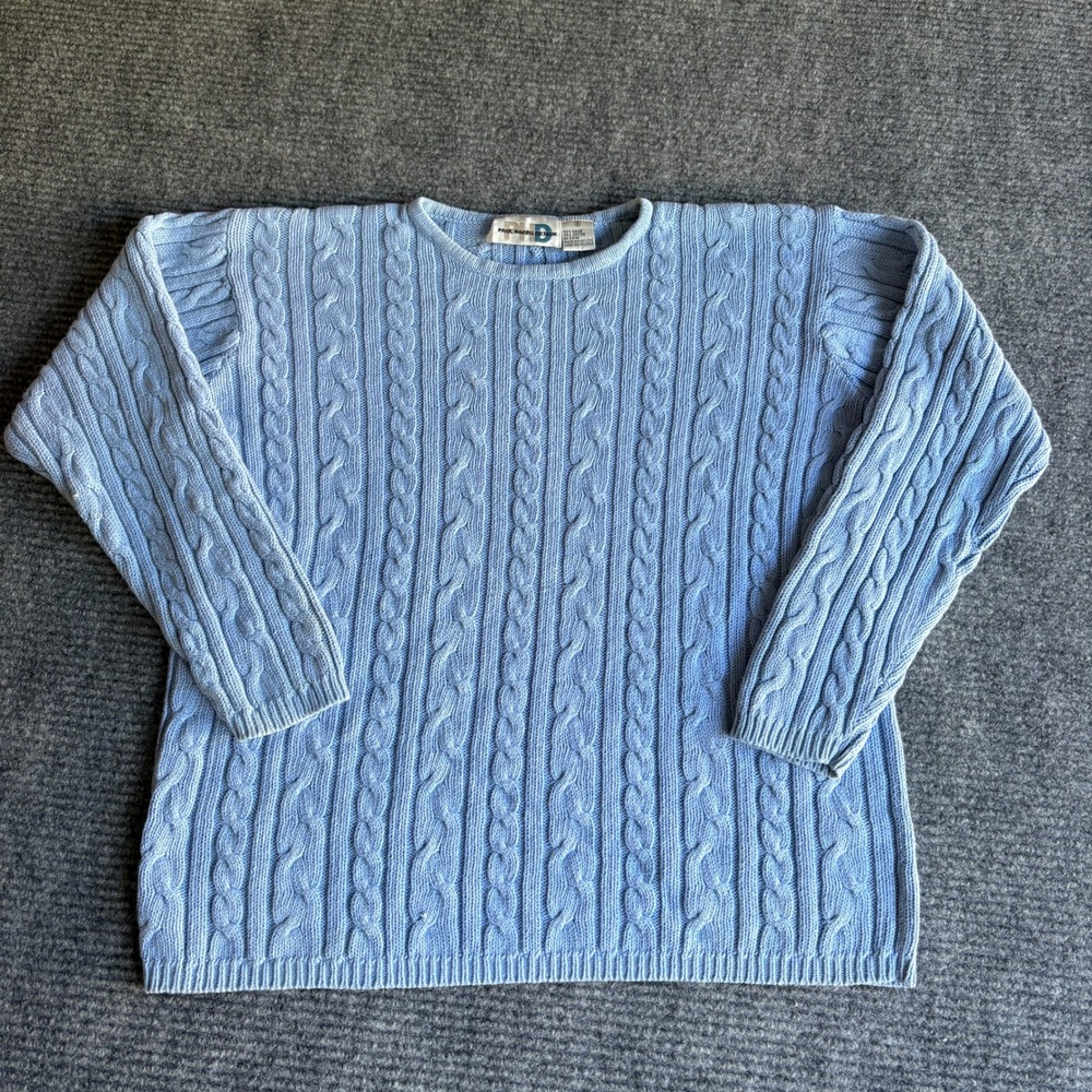 Paul Harris Design Womens Small Light Blue Cable Knit Ramie Cotton Sweater 2961